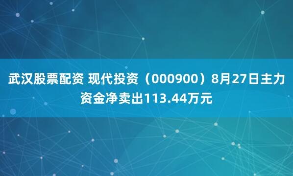 武汉股票配资 现代投资（000900）8月27日主力资金净卖出113.44万元